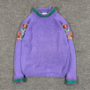 Vintage 90s Purple Embroidered Turtleneck Sweater Women S Whimsical Teacher Core